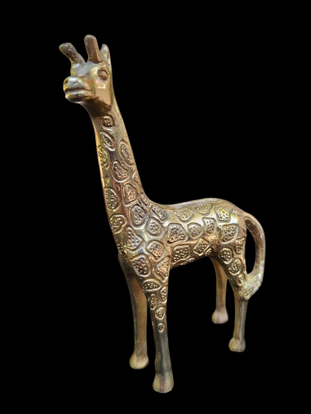 Vintage Solid Brass Giraffe Figurine Statue Metal Animal Creature MCM Decorative